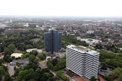 View of beautiful city with buildings and trees