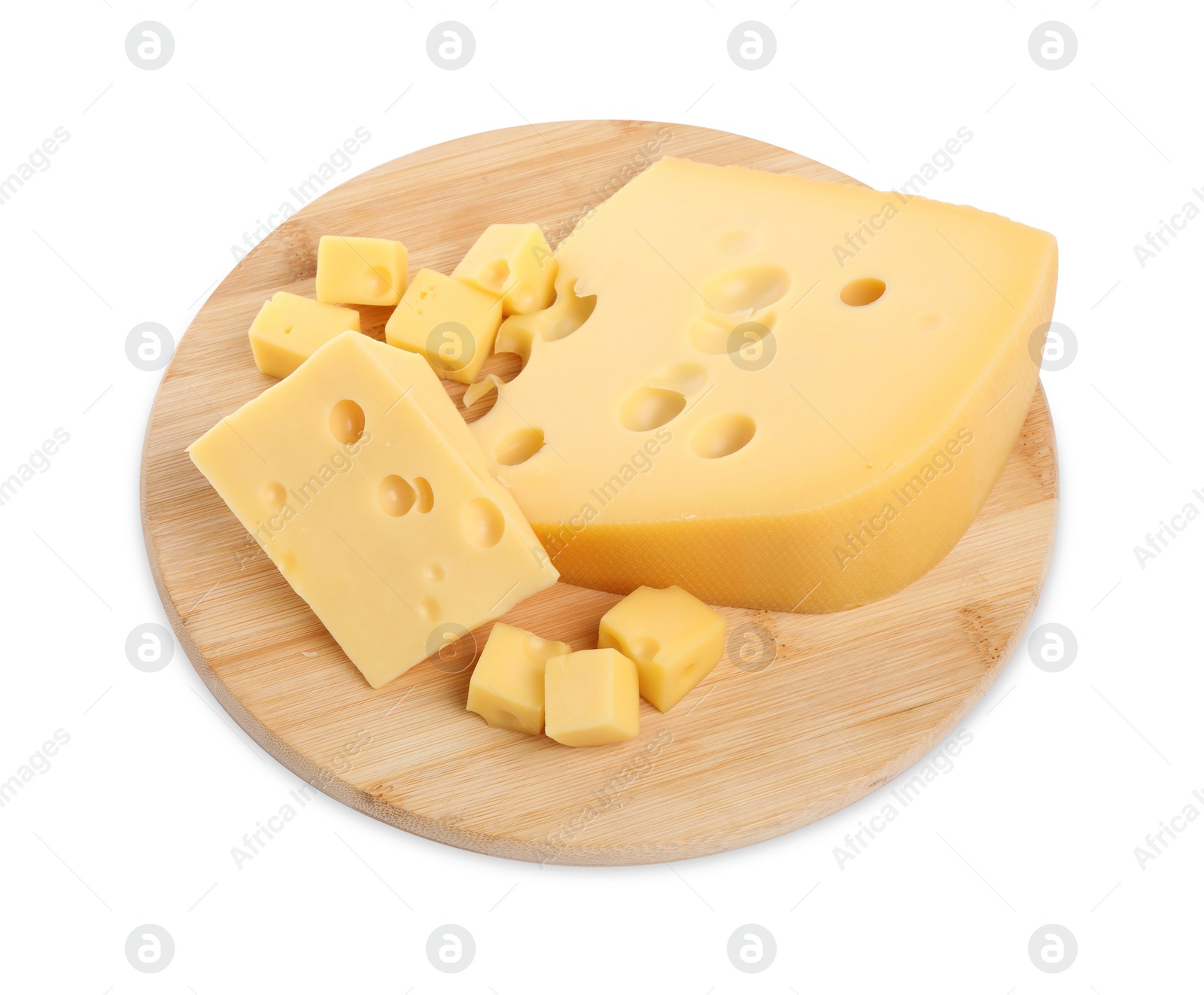 Photo of Cut fresh delicious cheese isolated on white