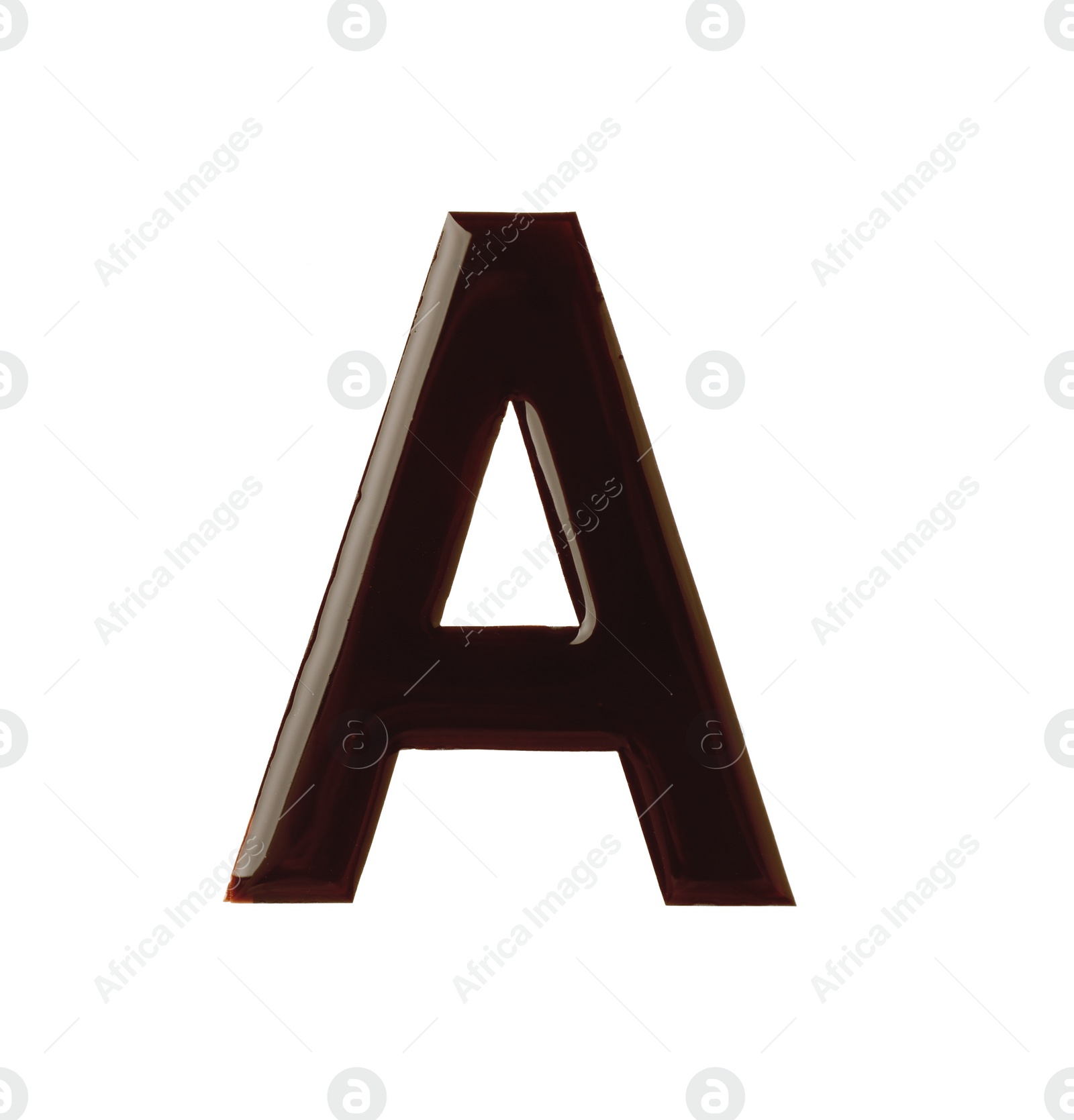 Photo of Letter A made of chocolate on white background