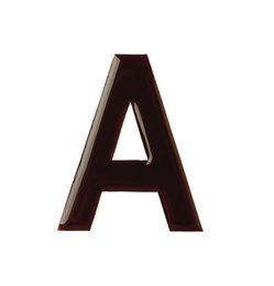 Letter A made of chocolate on white background