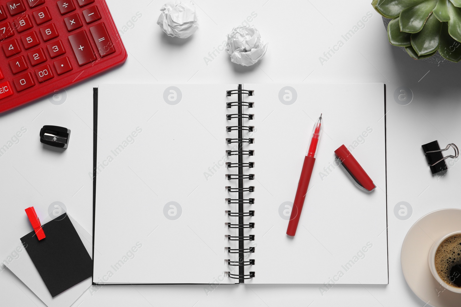 Photo of Flat lay composition with stylish notebook on white table