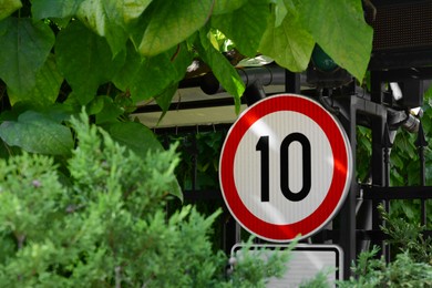 Traffic sign Speed Limit outdoors on sunny day, space for text