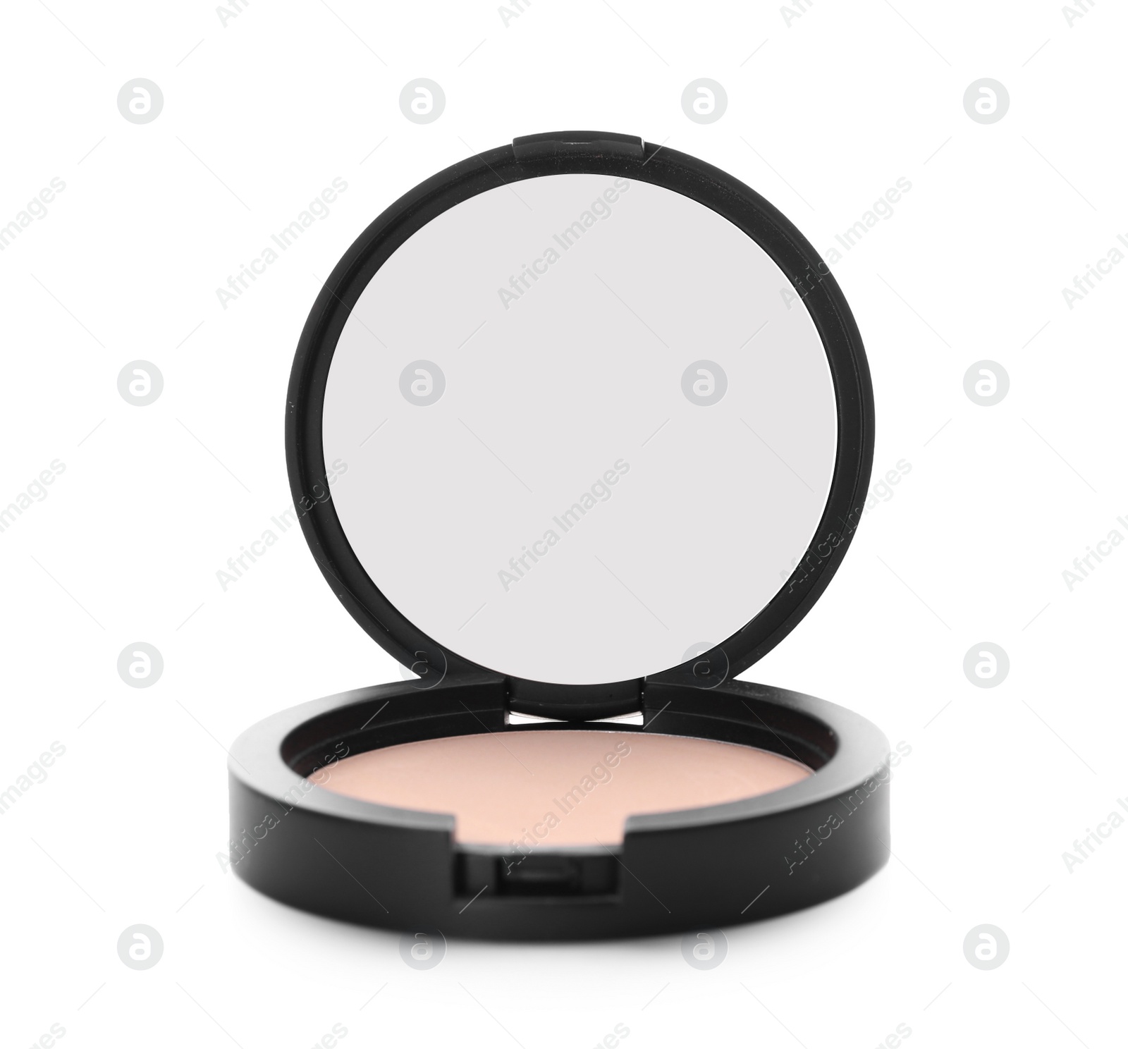 Photo of Pocket face powder with mirror against white background