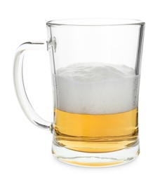 Photo of Half full mug of beer isolated on white