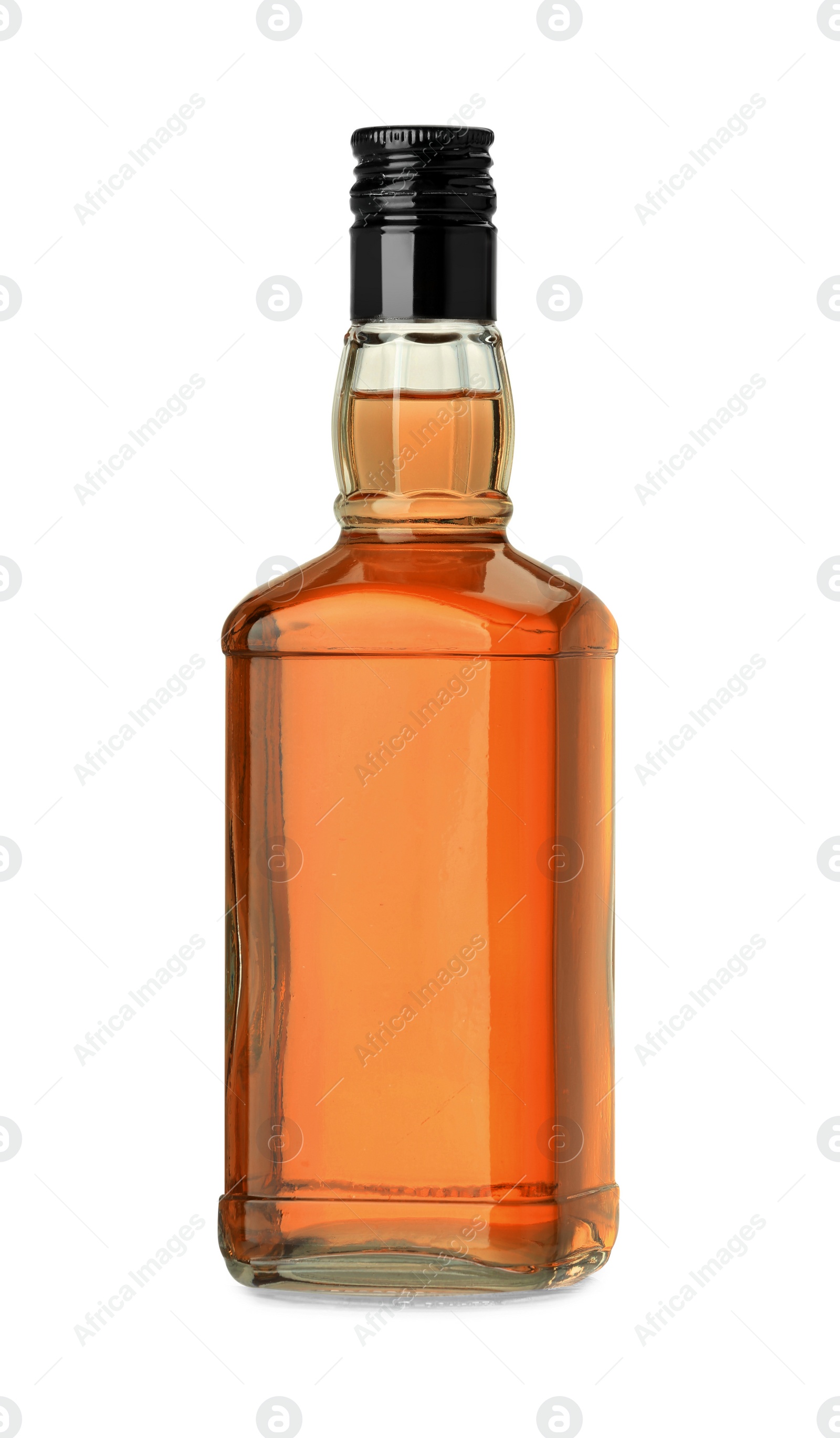 Photo of Bottle of whiskey isolated on white. Alcoholic drink