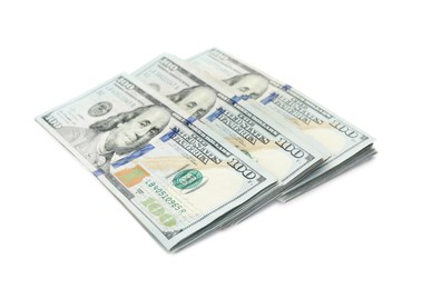 Many dollar banknotes on white background. American national currency