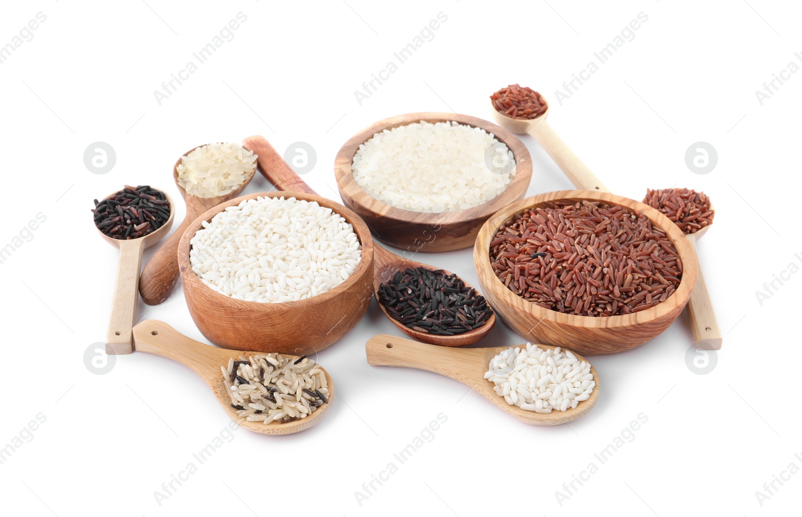 Photo of Different sorts of rice isolated on white