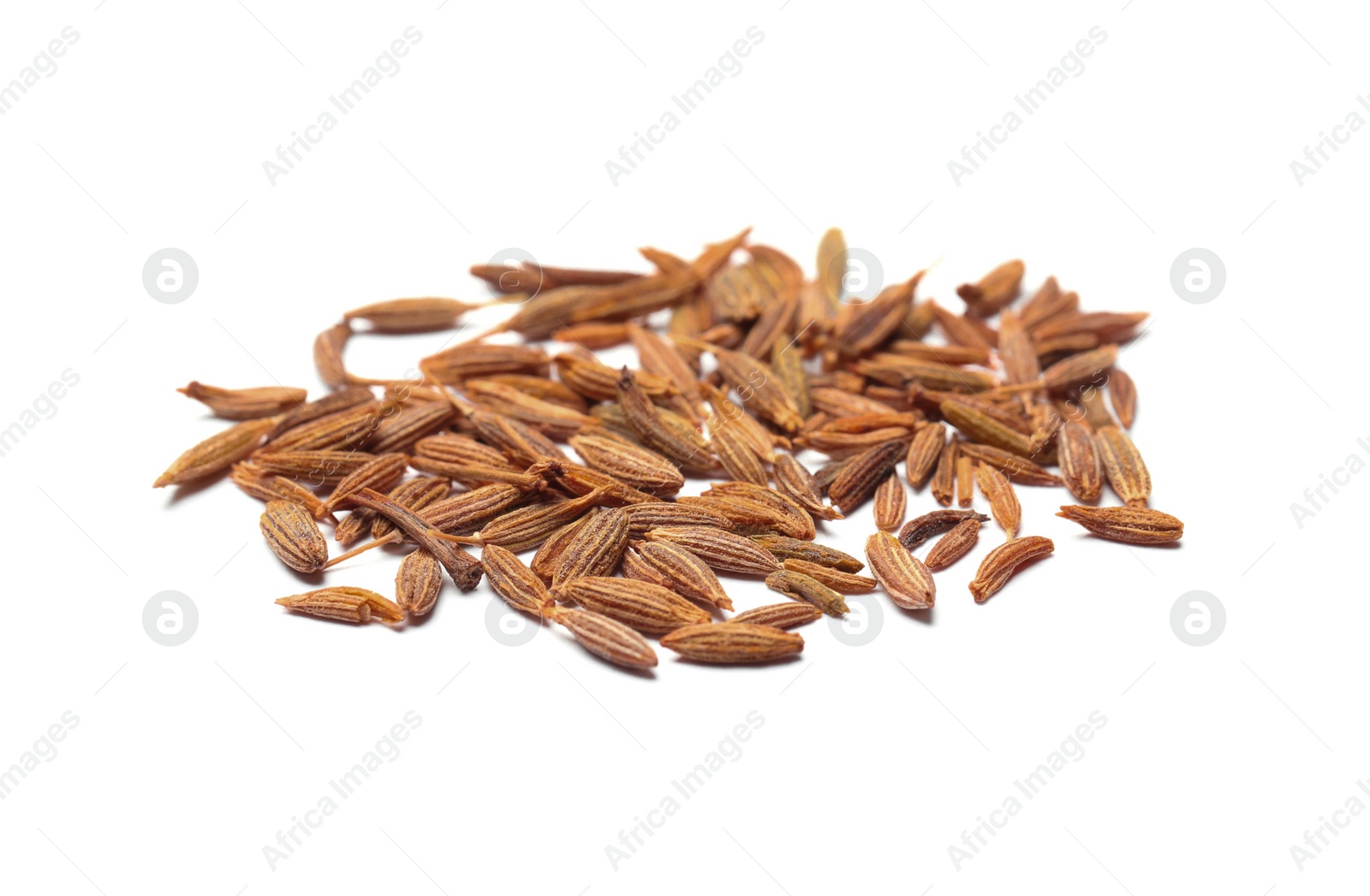 Photo of Heap of aromatic caraway (Persian cumin) seeds isolated on white