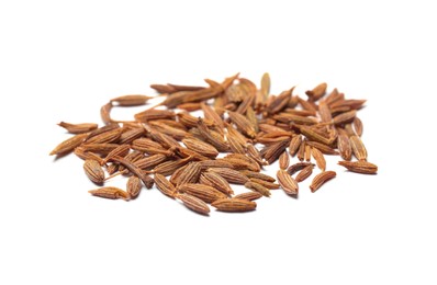 Heap of aromatic caraway (Persian cumin) seeds isolated on white