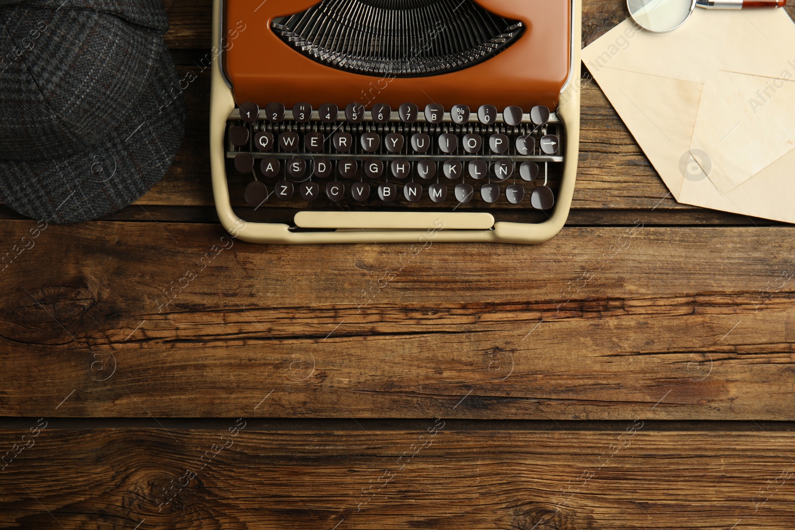 Photo of Composition with different vintage items on wooden background, space for text. Detective layout