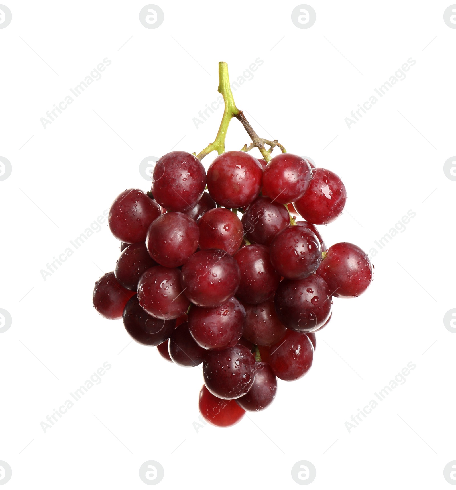 Photo of Bunch of fresh ripe juicy red grapes isolated on white