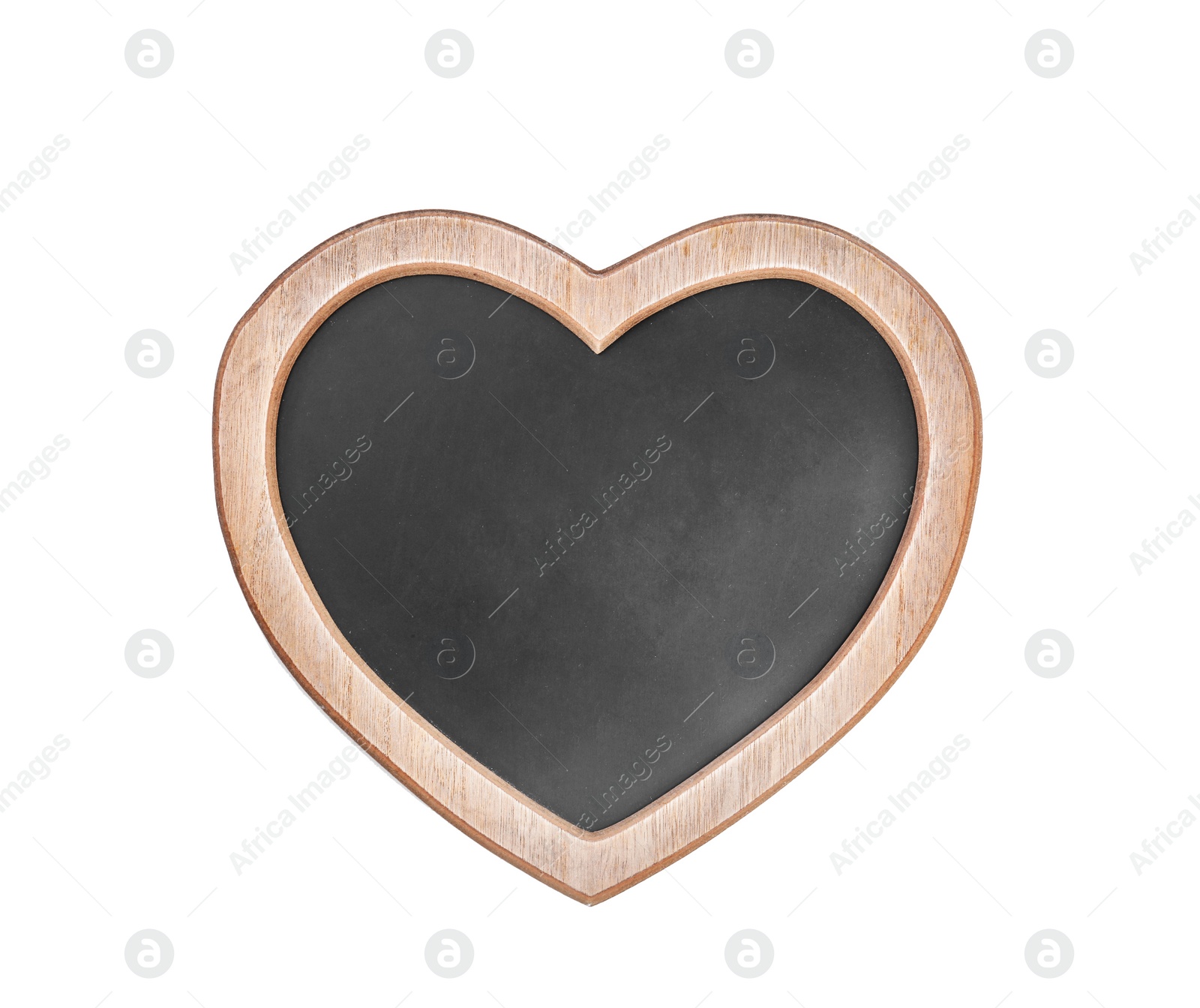 Photo of Clean heart shaped chalkboard on white background