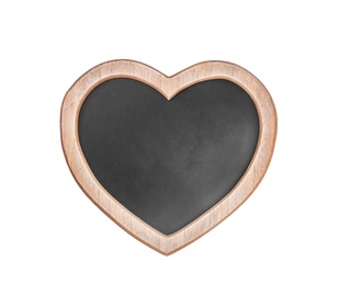 Photo of Clean heart shaped chalkboard on white background