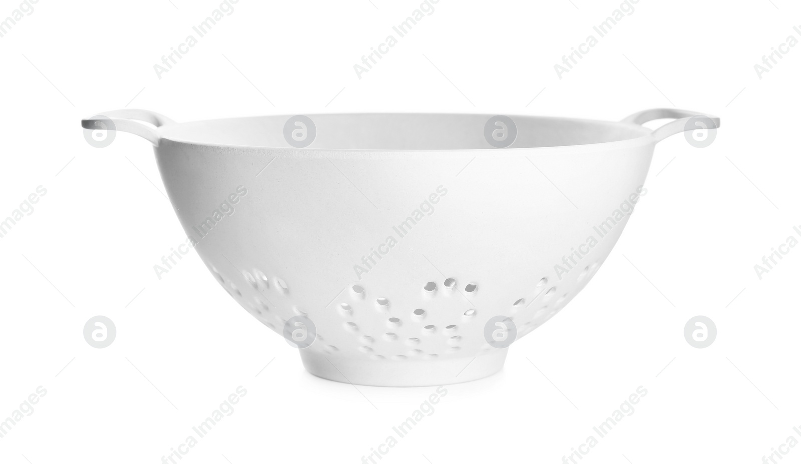 Photo of New plastic colander isolated on white. Cooking utensil