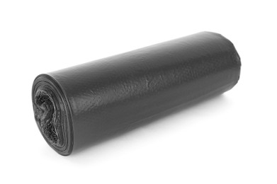 Photo of Roll of black garbage bags isolated on white