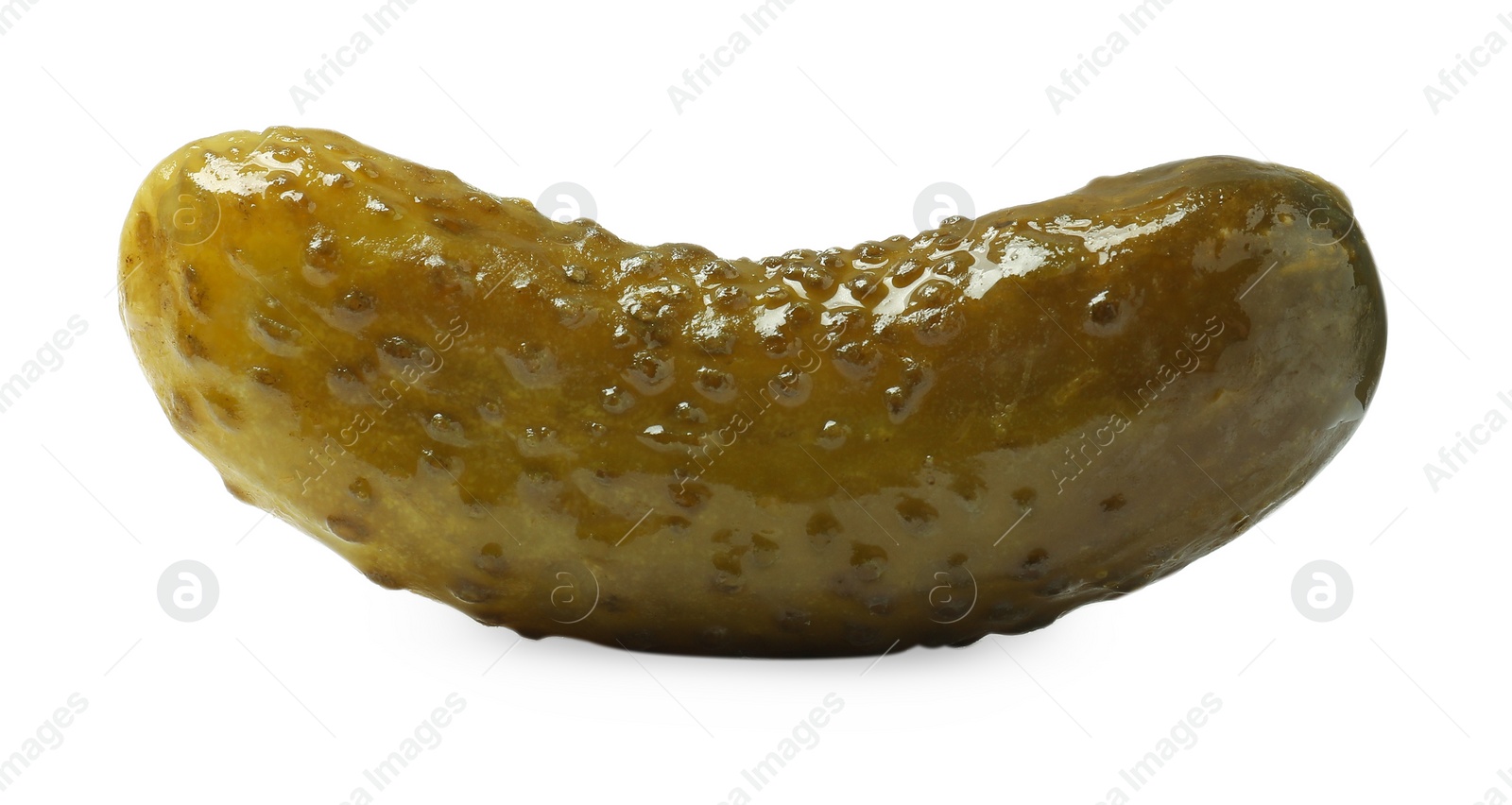 Photo of One tasty pickled cucumber isolated on white