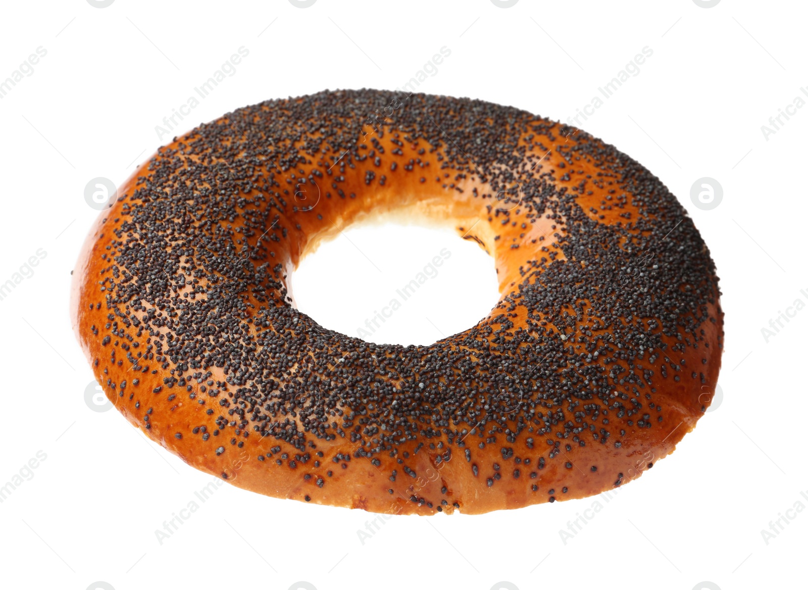 Photo of Half of delicious fresh bagel isolated on white