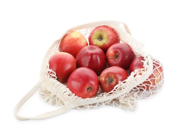 String bag with apples isolated on white