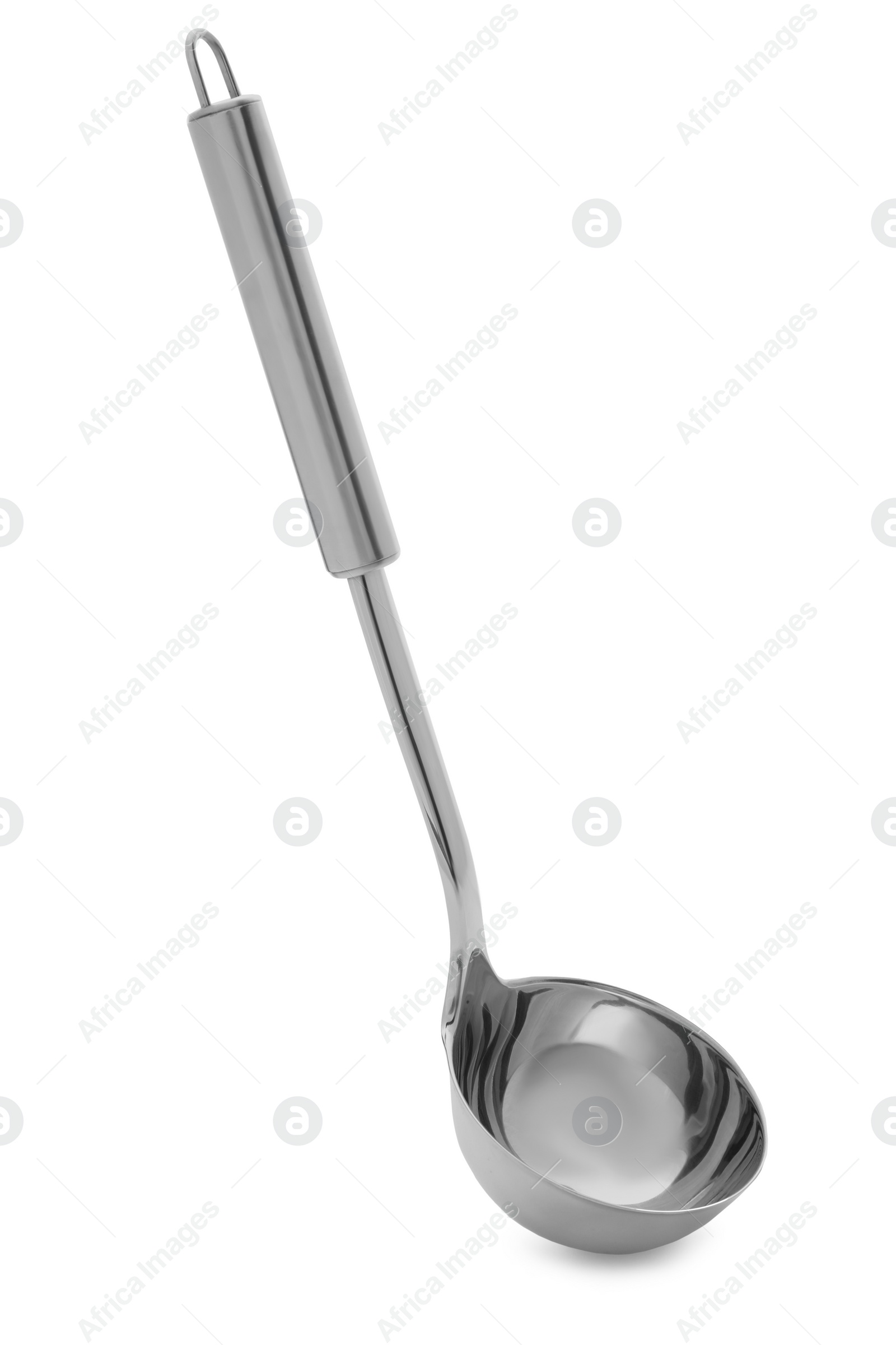 Photo of New soup ladle isolated on white. Kitchen utensils