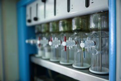 Photo of Solvent extraction system for grain samples in modern laboratory, closeup