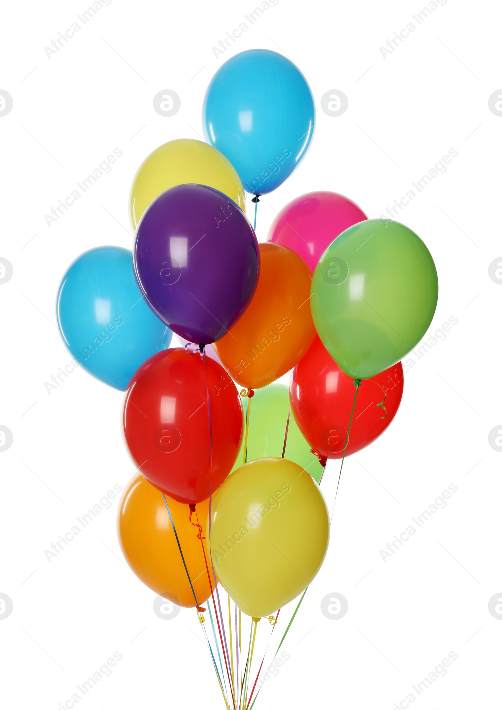 Photo of Bunch of colorful balloons on white background