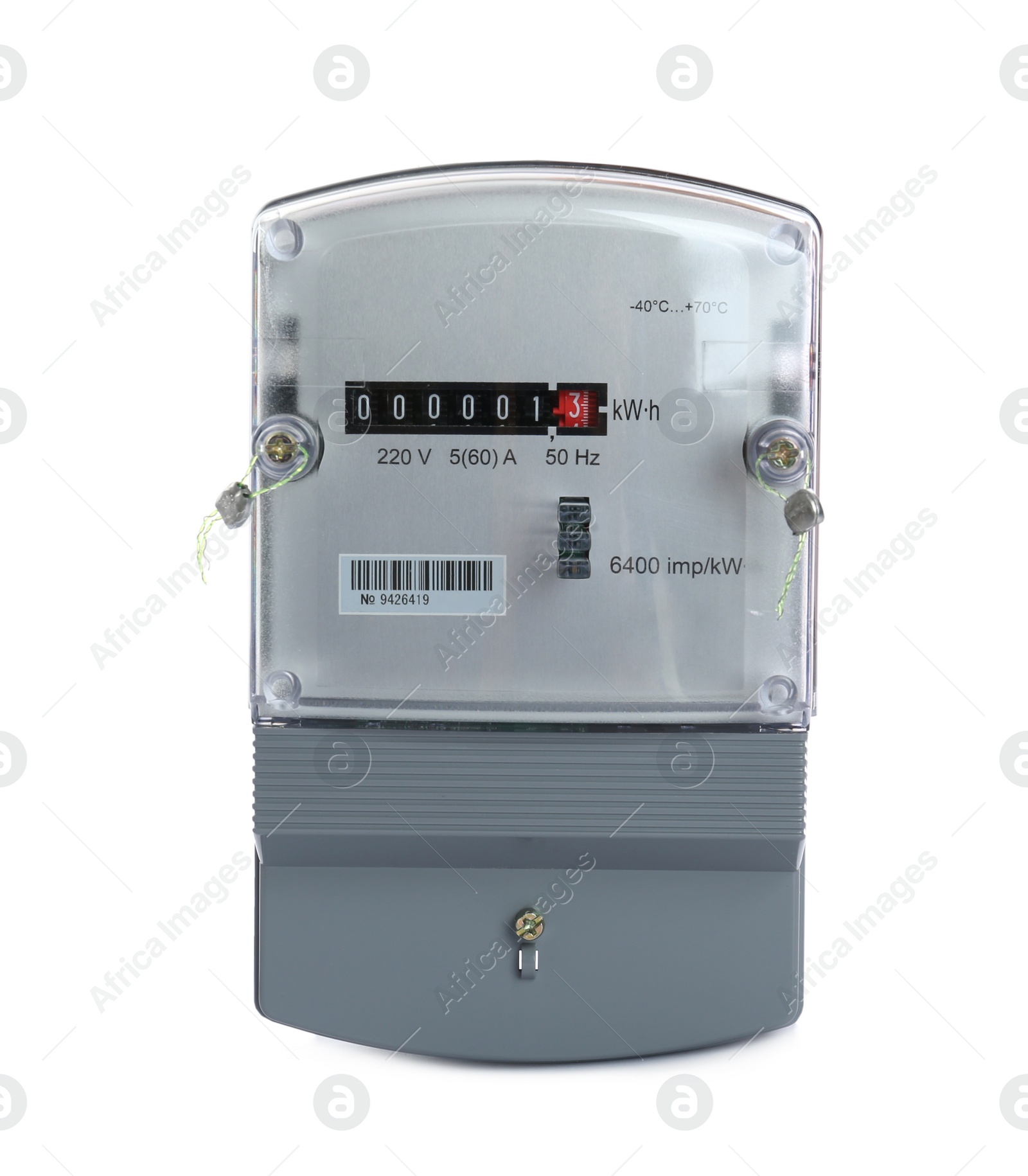 Photo of Electricity meter isolated on white background. Measuring device