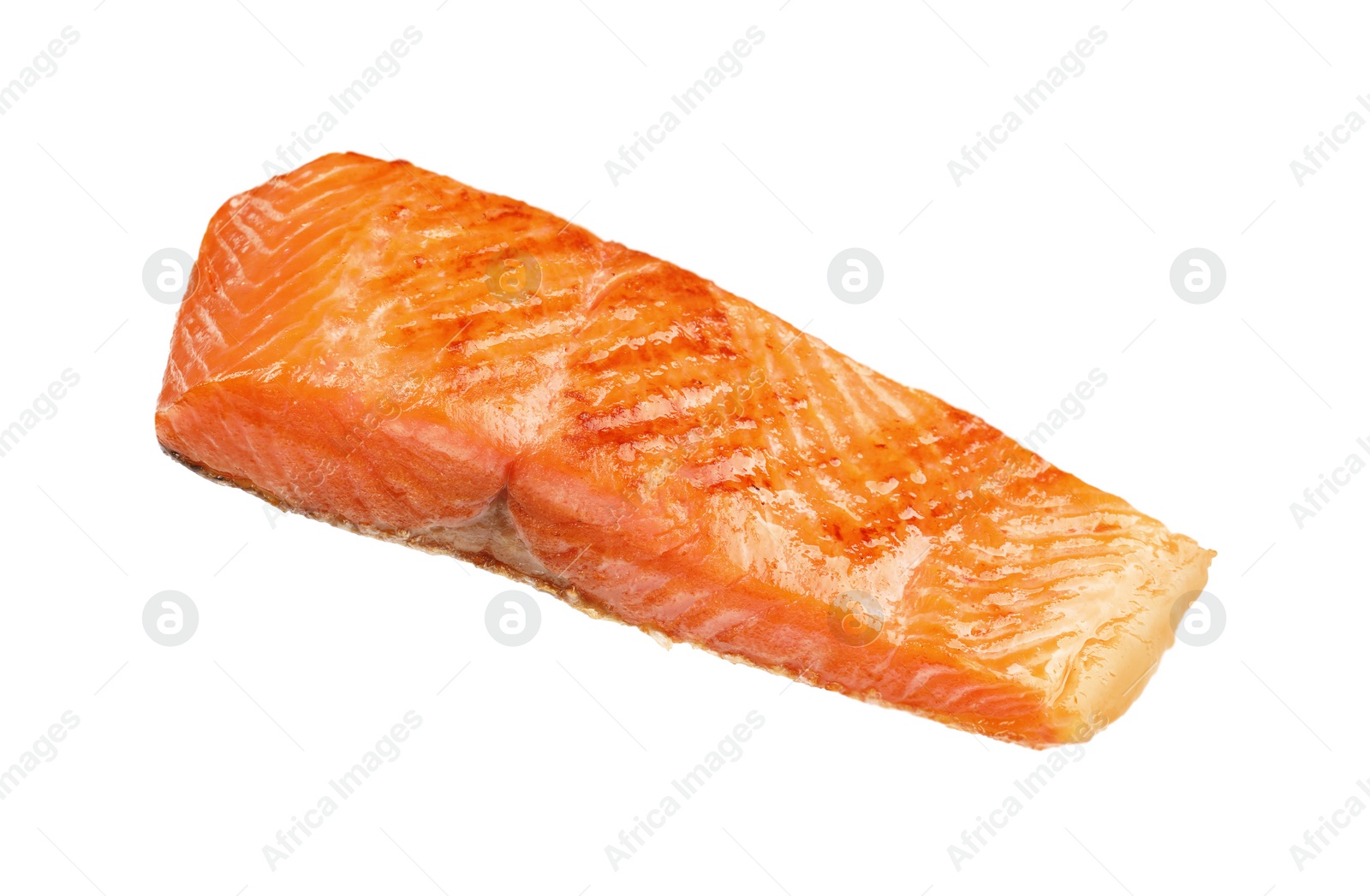 Photo of Piece of tasty grilled salmon isolated on white