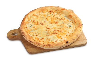 One delicious cheese pizza isolated on white