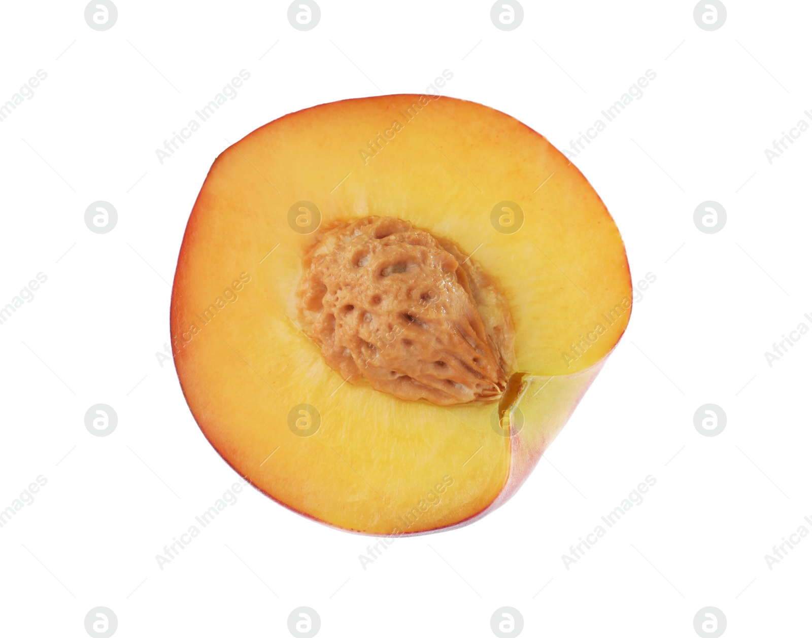 Photo of Half of sweet juicy peach on white background