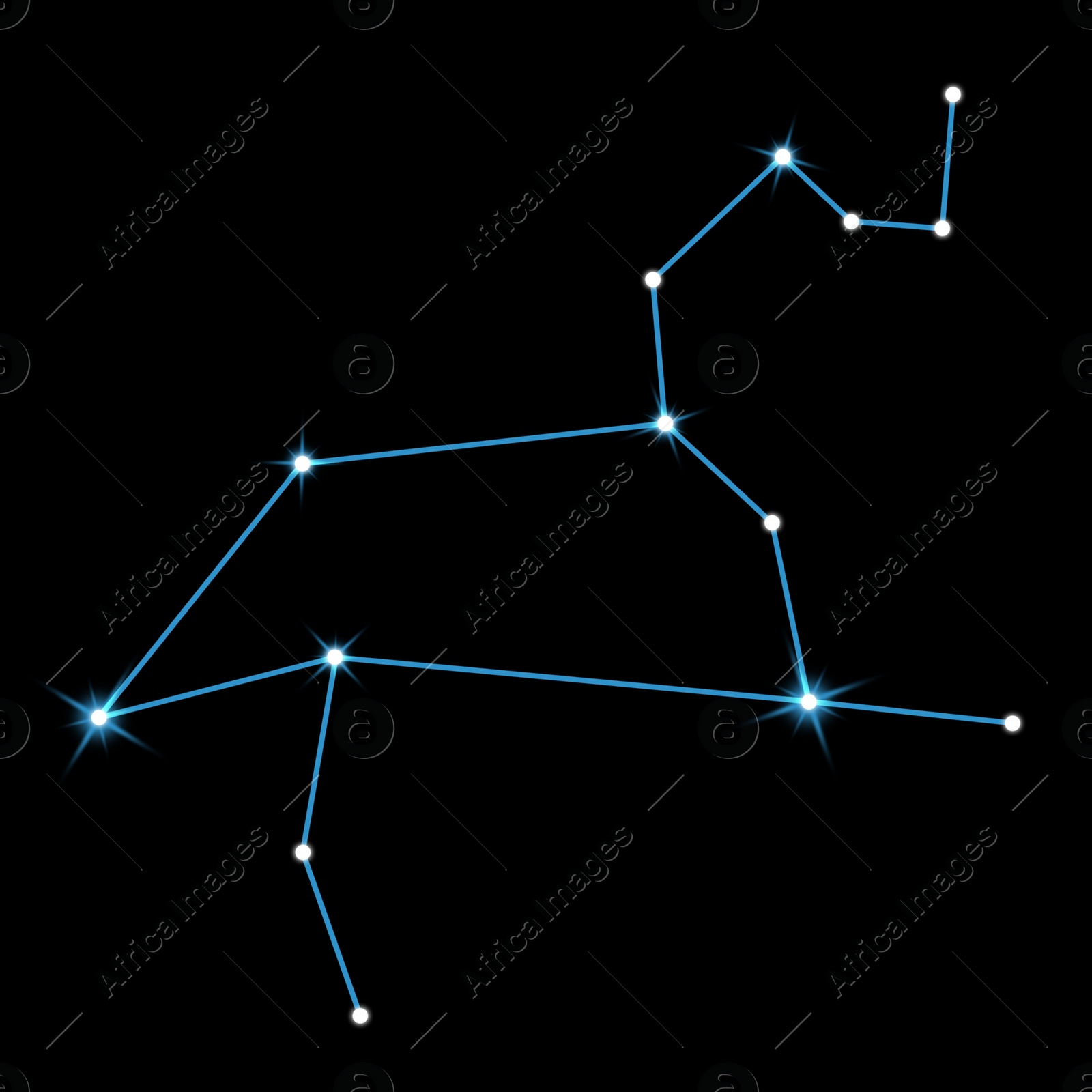 Image of Leo (Lion) constellation. Stick figure pattern on black background