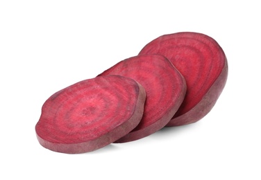 Photo of Cut fresh red beet on white background