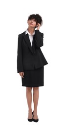 Photo of Beautiful young businesswoman in suit on white background