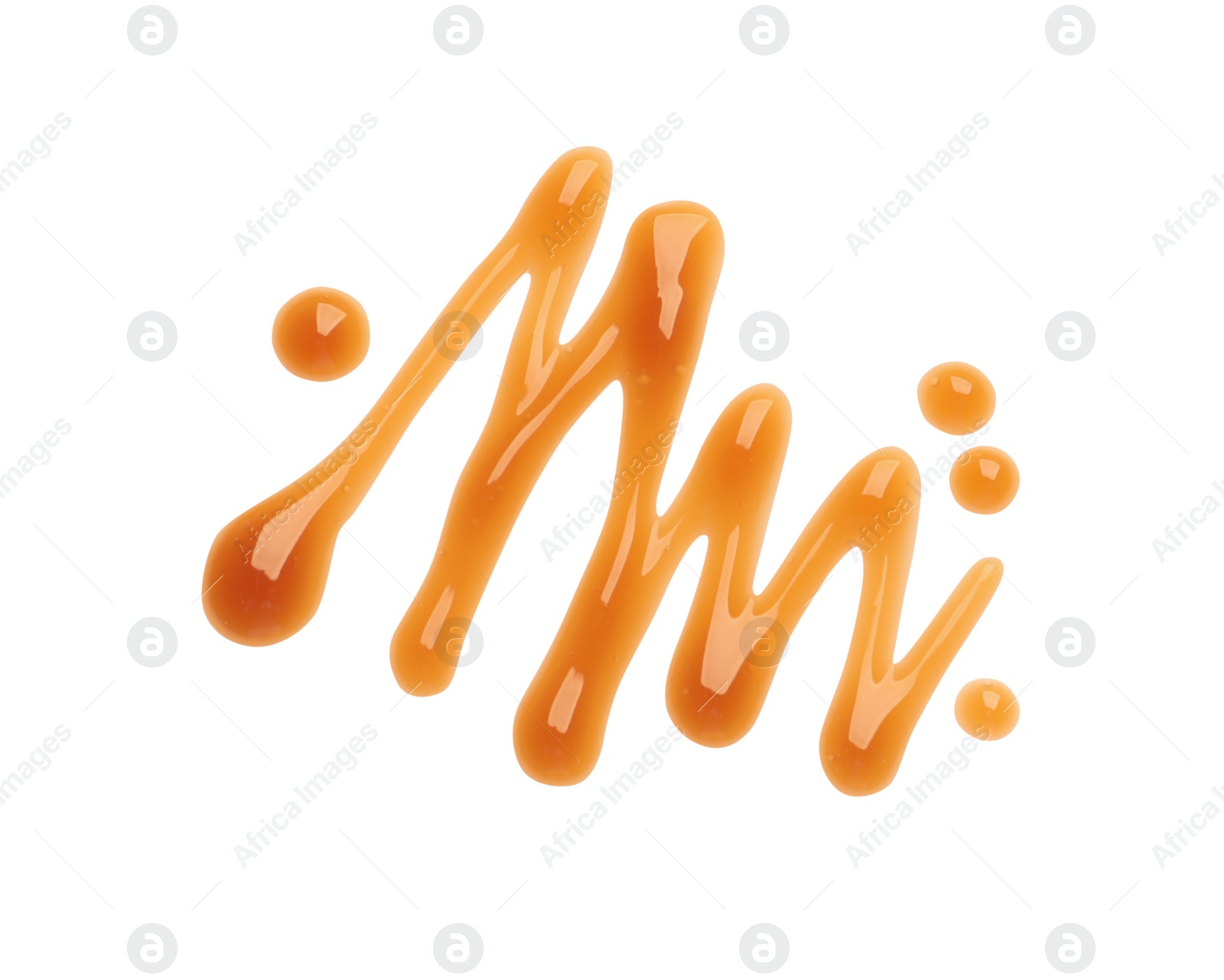 Photo of Stroke of sweet caramel sauce isolated on white, top view