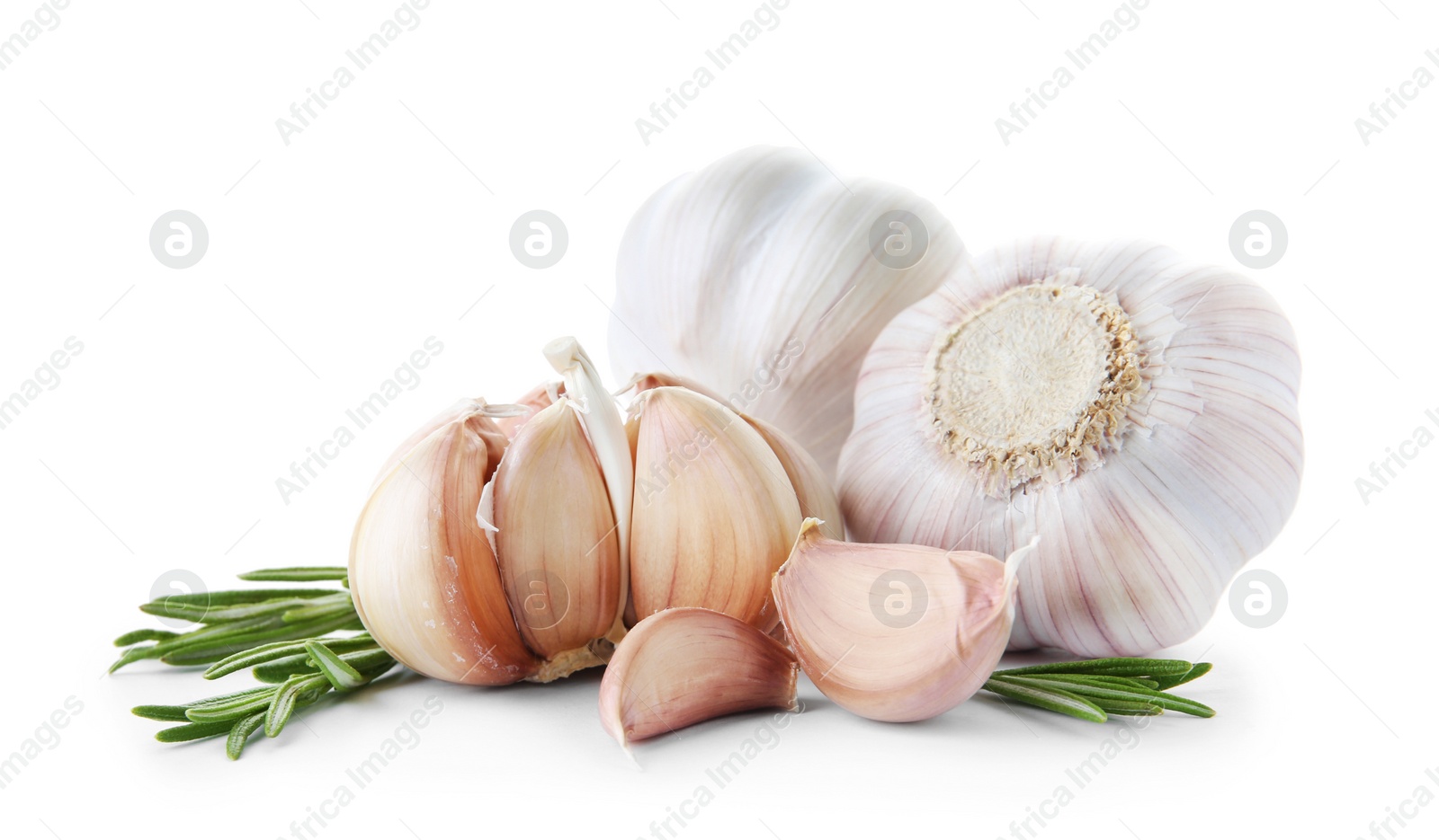 Photo of Ripe garlic on white background. Organic product