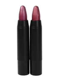 Colorful lipsticks in black tubes isolated on white