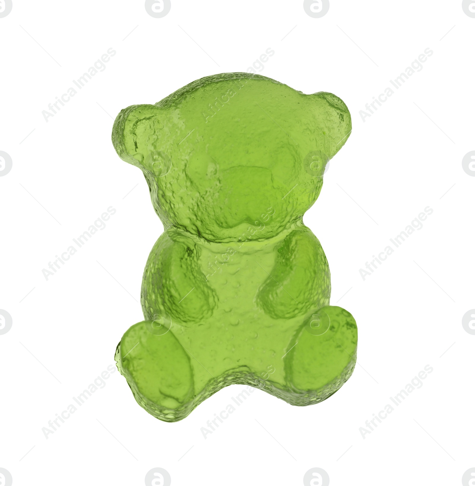 Photo of Delicious green gummy bear candy isolated on white