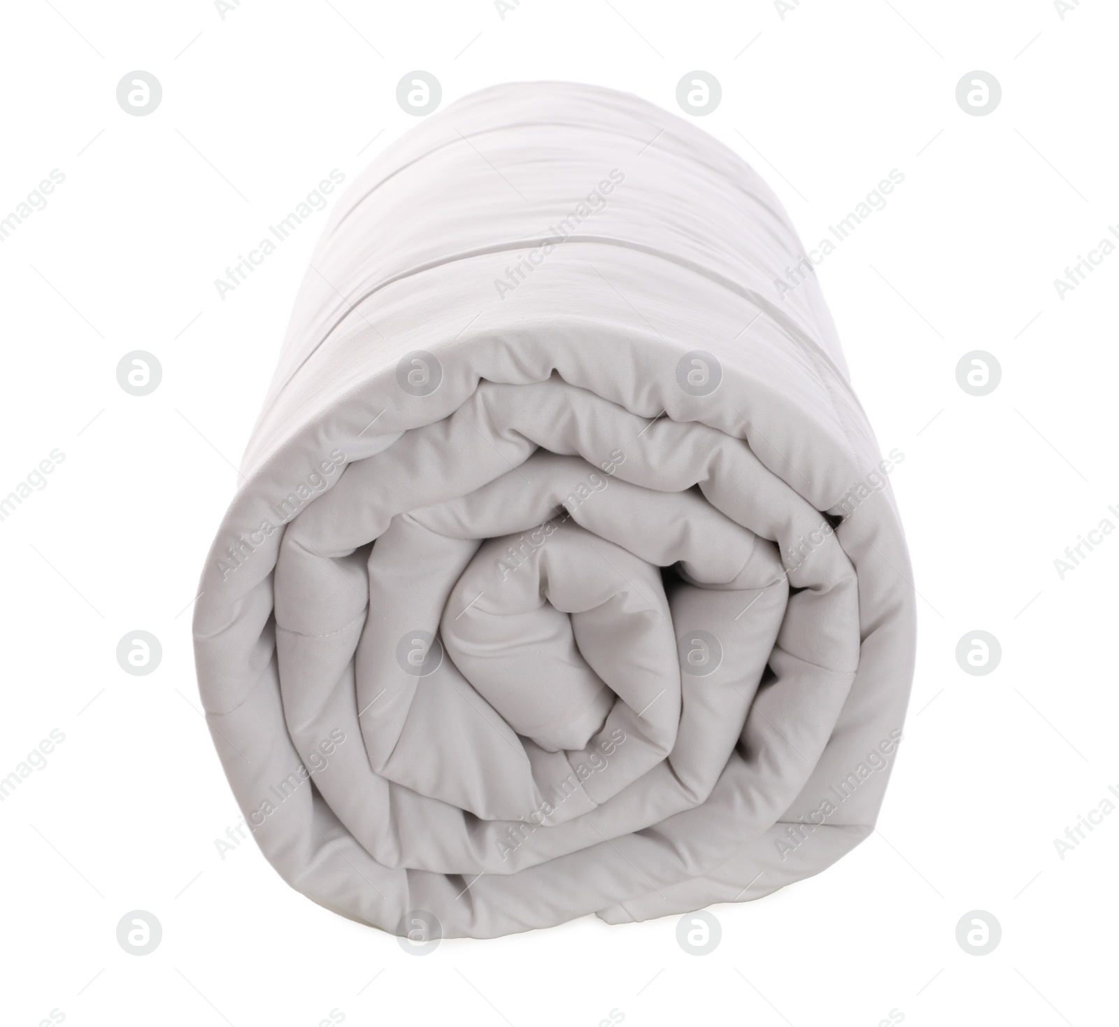 Photo of Rolled clean blanket isolated on white. Household textile