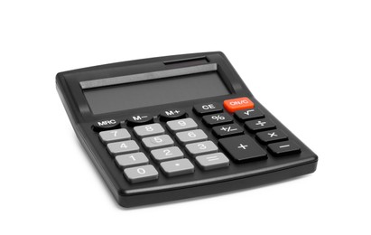 Black calculator isolated on white. Office stationery