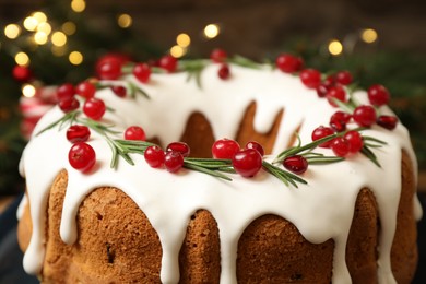 Photo of Closeup view of traditional homemade Christmas cake