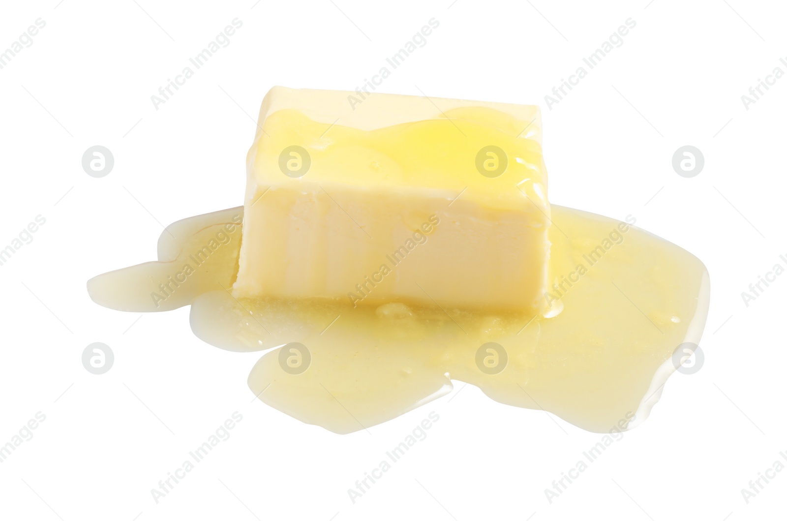 Photo of Piece of melting butter on white background