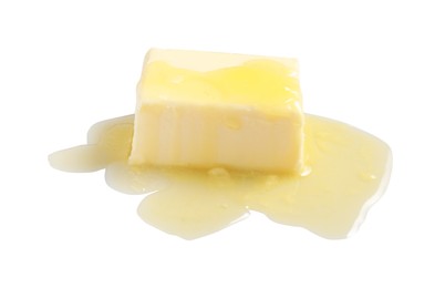 Photo of Piece of melting butter on white background