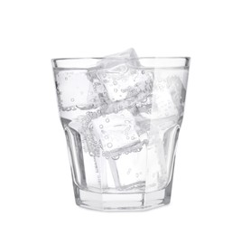 Glass of soda water with ice isolated on white