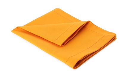 Photo of New clean orange cloth napkin isolated on white