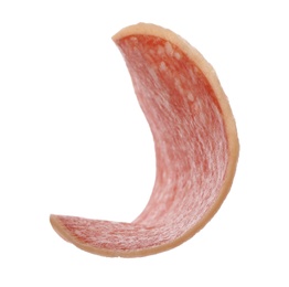 Piece of salami smoked sausage isolated on white