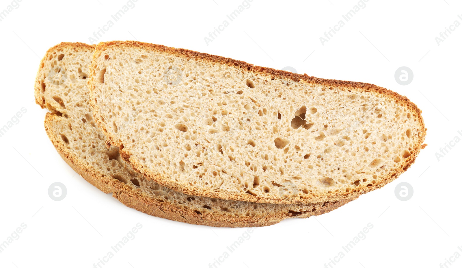 Photo of Slices of freshly baked sourdough bread isolated on white