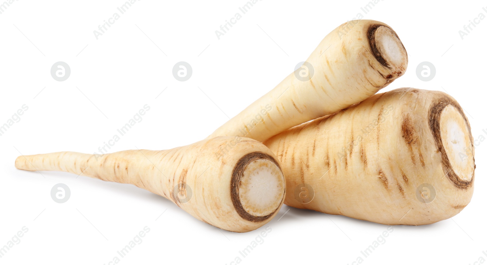 Photo of Tasty fresh ripe parsnips on white background