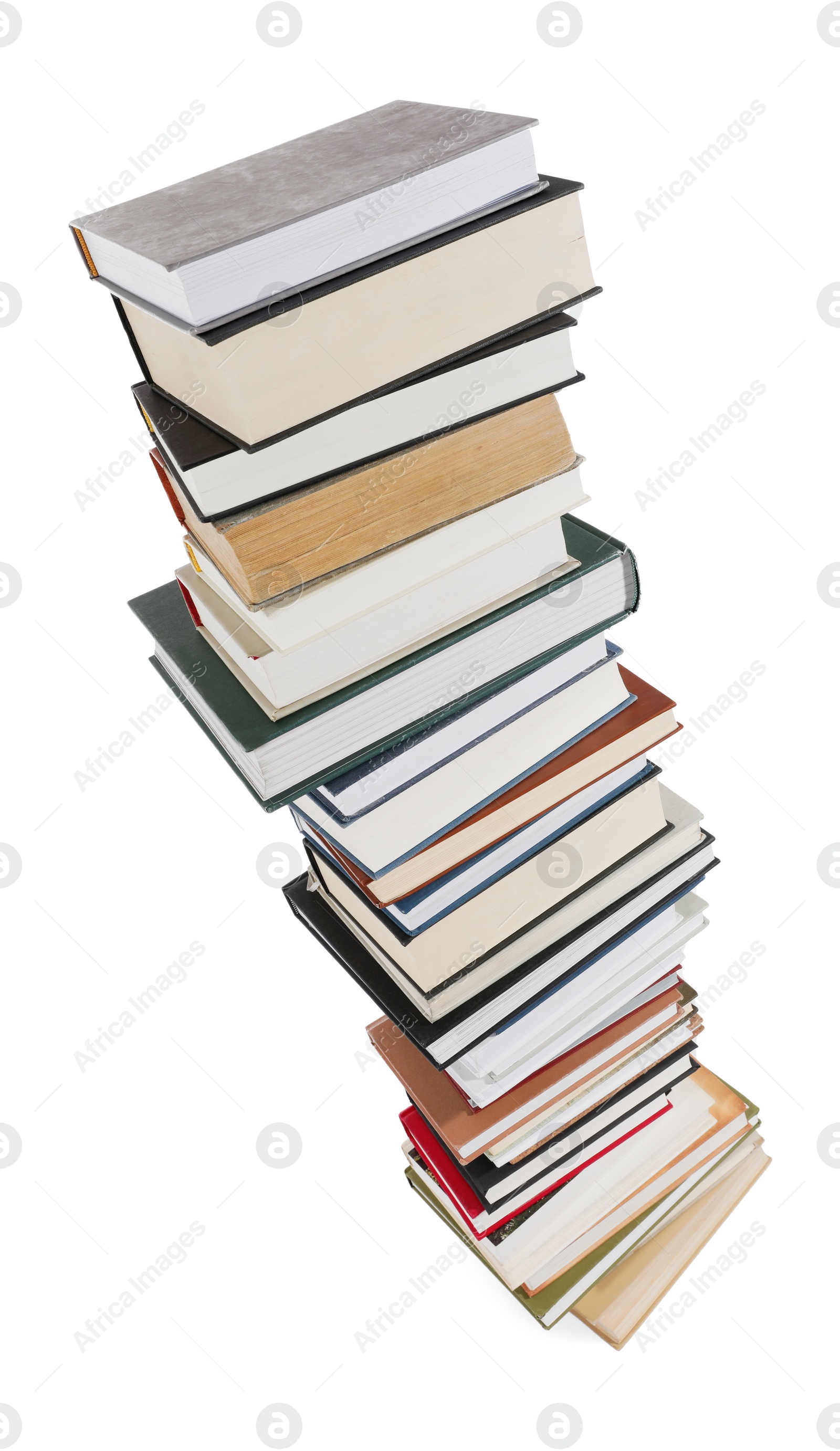 Photo of Stack of many different books isolated on white