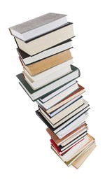 Photo of Stack of many different books isolated on white