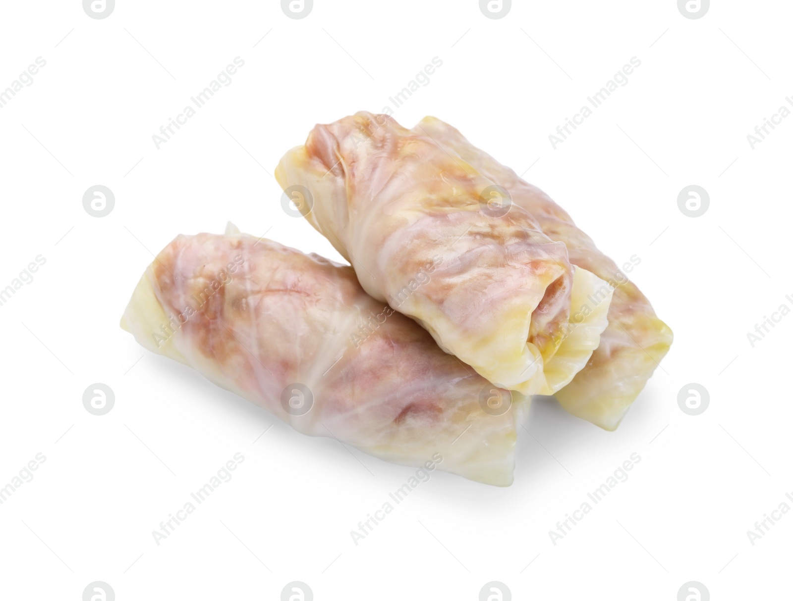 Photo of Uncooked stuffed cabbage rolls isolated on white