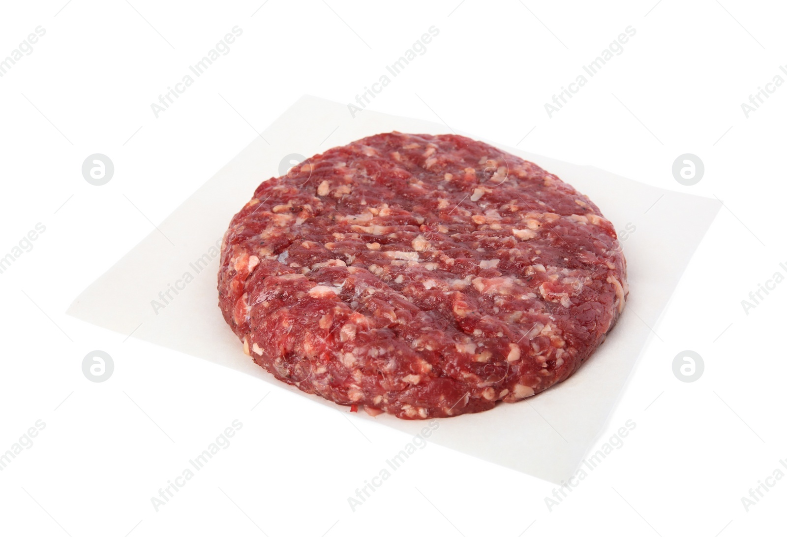 Photo of Raw meat cutlet for burger isolated on white